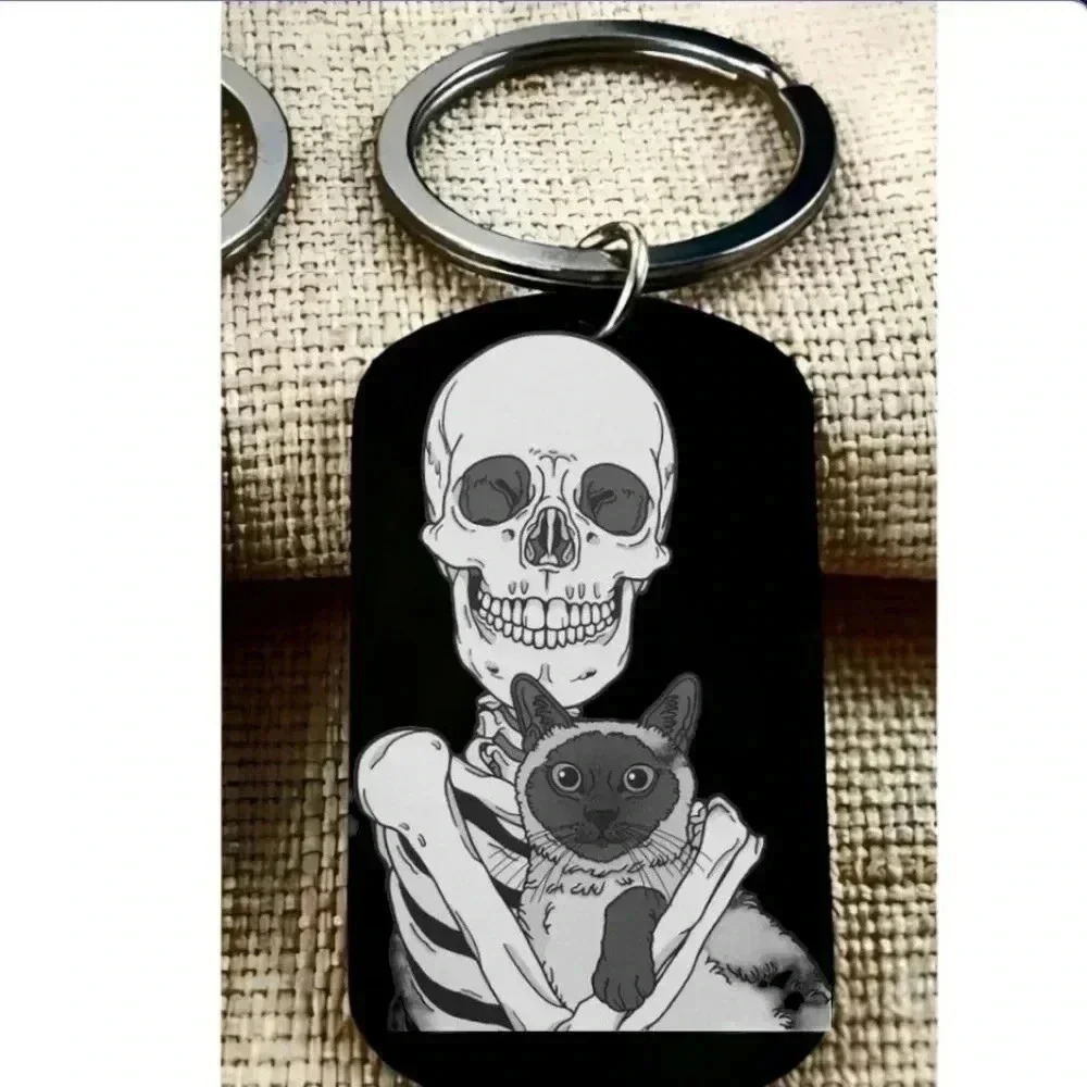 Skelton over his cat hot Keychain art
